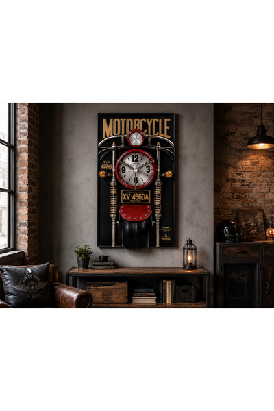 hediyeconcepti Siyah Motosiklet Temalı Dekoratif Duvar Saati – Vintage Motor ...