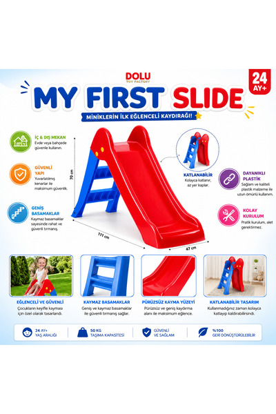 DoruCO My First Slide Katlanabilir Çocuk Kaydırağı 111 cm – İç ve Dış Mekan K...