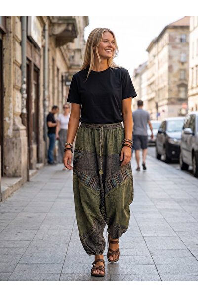 Enuverbi %100 Pamuk Otantik Hint İşi Unisex Şalvar Pantolon