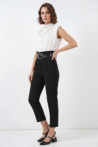 Generic Brand Women's High Waist Belted Black Trousers