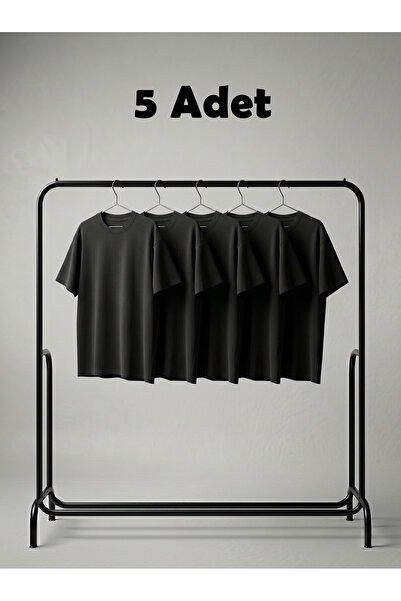 Anetos 5 Pieces of Black Cotton Oversize Unisex T-Shirts
