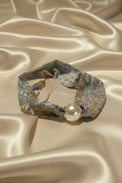 BHR AKSESUAR Women's Patterned Scarf Necklace with Pearls and Magnets, Stylis...