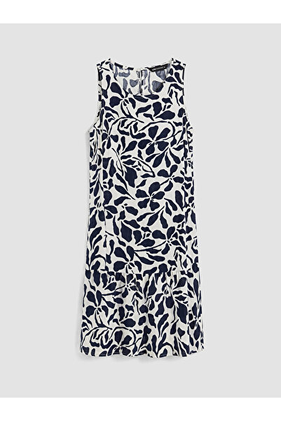 LC Waikiki Navy Blue Crew Neck Patterned Dress