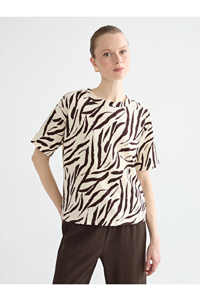 LC Waikiki Brown Crew Neck Patterned Women's T-Shirt