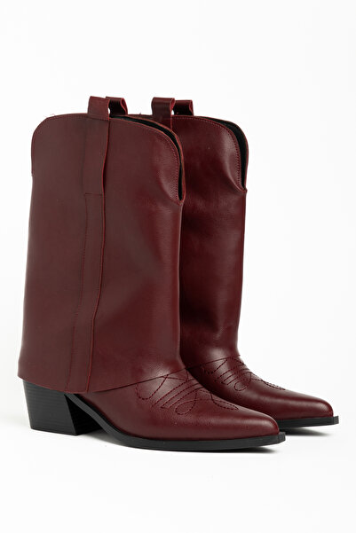 DENORA Burgundy Matte Leather Trousers Flat Western Cowboy Boots