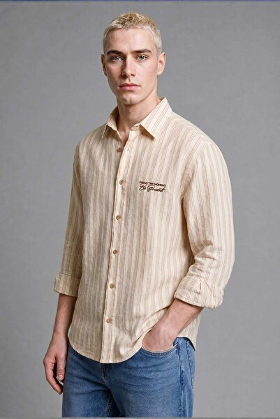 DeFacto Boxy Fit Striped Crinkle Long Sleeve Indigo Striped Shirt I3106Ax26Hs