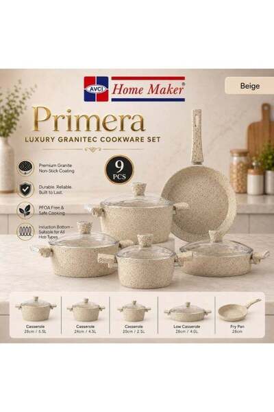 AVCI HOME MAKER Primera Luxury Granitec 9 Piece Non-Stick Cookware Set With G...