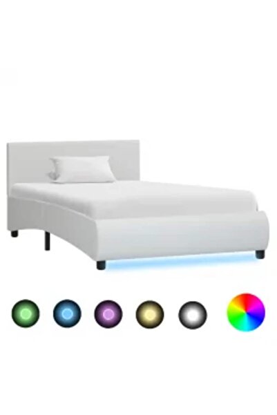 vidaxl Cadru de pat cu LED-uri, alb, 100 x 200 cm, piele ecologică