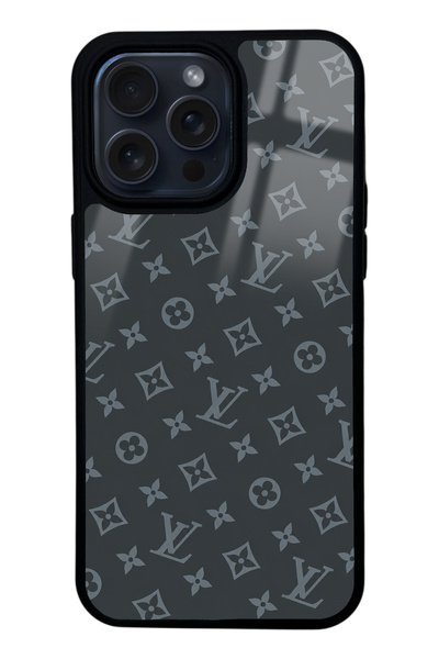 Spoyi iPhone 15 Pro Max Gray LV Tasarımlı Glossy Telefon Kılıfı