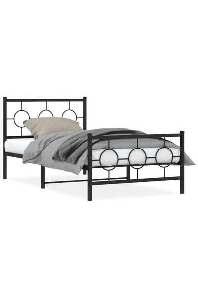 vidaxl Cadru pat metalic cu tăblii de cap/picioare, negru, 100x190 cm