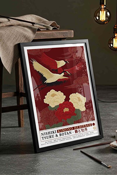 Buka Shops Swallow Bird Peony Flower Painting Red – Nishiki Embroidery Art Po...