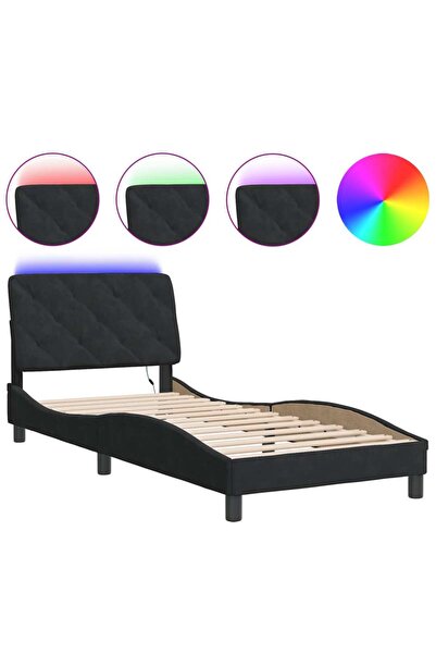 vidaxl Cadru de pat cu LED fără saltea, negru, 80x200 cm, catifea