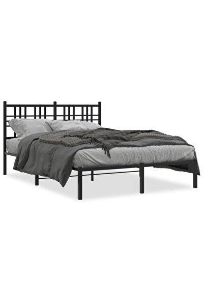 vidaxl Cadru de pat metalic cu tăblie, negru, 135x190 cm