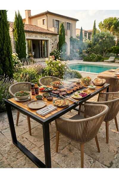 temiz iş 6 Kişilik Masa Mangal Bahçe ve Balkon İçin Metal Barbekü Masası 200x...