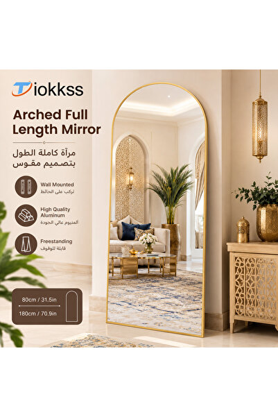Tiokkss Gold Arched Full Length Mirror, 80x180cm Floor Standing & Wall Mounte...