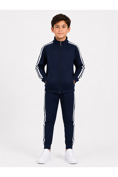 Marco Ferry Boy's Cotton Stand Collar Tracksuit Set 26103 - Navy Blue