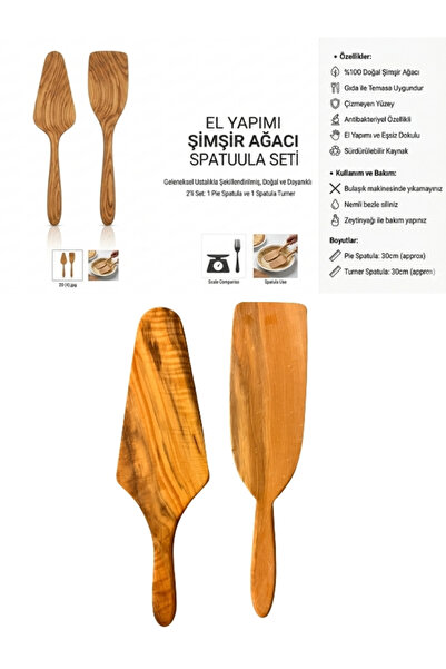 HEPSİ ANADOLU 100% Natural Boxwood Handmade Spatula Set – 2-Piece Serving and...