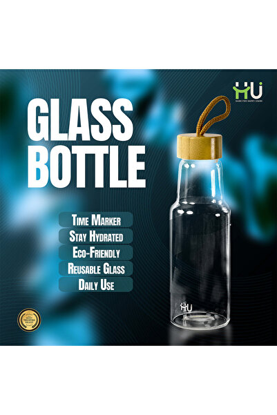 HU HAPPY USER Glass Water Bottle with Time Marker – Durable & Easy to Clean H...