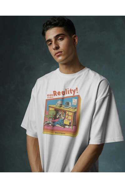 buzagi tasarım ürünleri Reality Unisex Oversize White T-Shirt