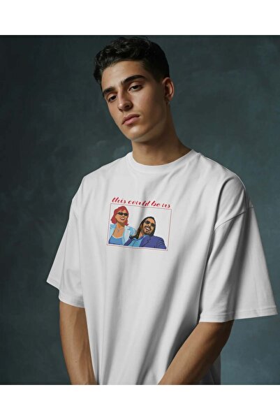 buzagi tasarım ürünleri This Could Be Us Unisex Oversize White T-Shirt