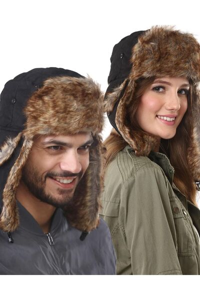 OEM Căciulă Ushanka de iarnă, trapercă, căptușeală blănoasă, rezistentă la vâ...