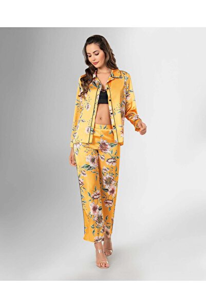 Loriva Women's 3-Piece Floral Shirt Collar Buttoned Long Pajama Set