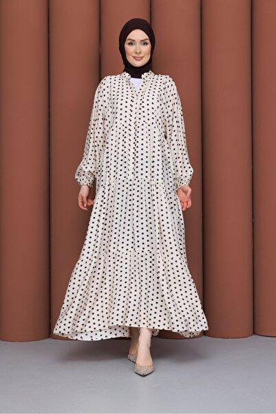 PAVENTİ Modal Dress Polka Dot Cream