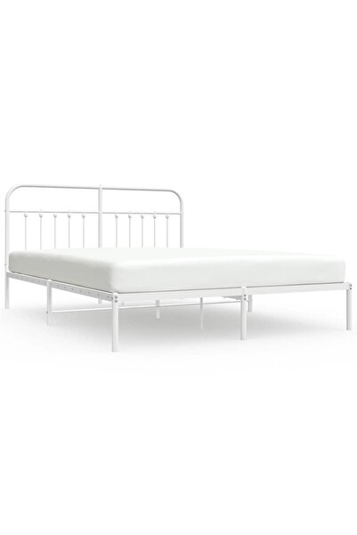 vidaxl Cadru de pat metalic cu tăblie, alb, 183x213 cm
