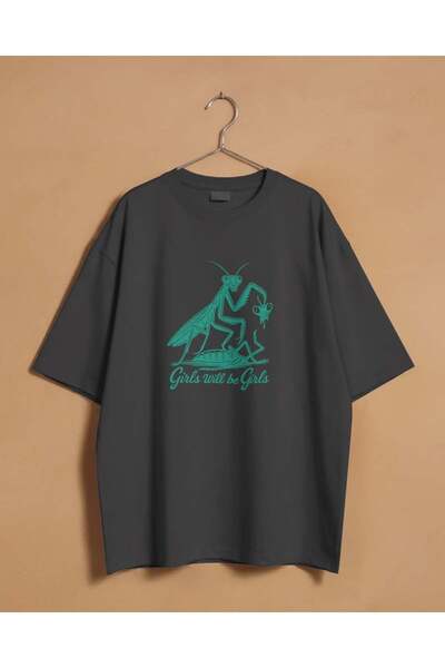 buzagi tasarım ürünleri Girls Will Be Girls Unisex Oversize Black T-Shirt