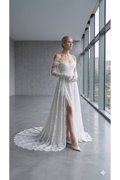 EsEs Boutique dantel detay tasarım eldivenli elbise