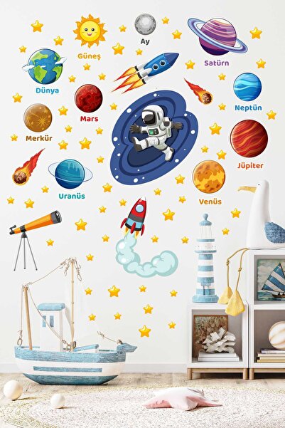 Sticker Ekspres Uzay Ve Gezegenler Güneş Sistemi Çocuk Bebek Odası Okul Duvar...