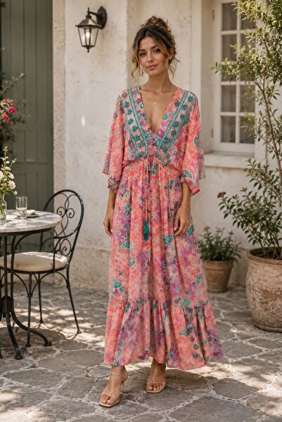 yb yağmur butik Shawl Pattern Bohemian Dress
