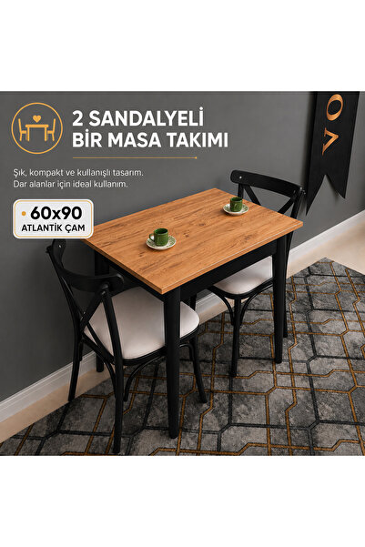 VOGUE TASARIM VE AKSESUAR 60x90 Mutfak Masası 2 Sandalyeli Takım | Küçük Yeme...