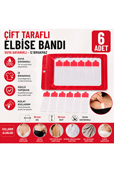 Vi Caro 1 Adet (6'lı) 50x18 mm Şeffaf Çift Taraflı Elbise Bandı Başörtü Şal E...