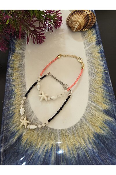elbi bijuteri Black Bead and Orange Bead Bracelet