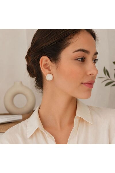 So Much Accesories White Look Gold Framed Round Women's Earrings |   Elegant Nail Earrings