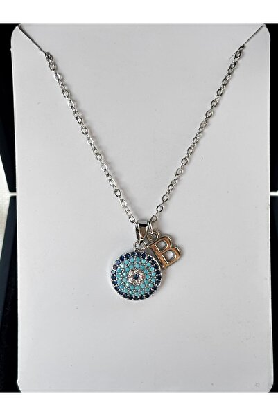 bijoux uniques Nazar boncuğu detaylı B harfli çelik kolye