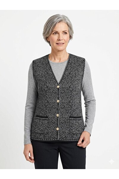 kahve lekesi Women's Authentic Patterned Buttoned Knitwear Vest with Pockets ...