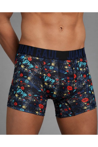 Juan Raul Black Graffiti Patterned Cotton Lycra Men's Boxer - Db331
