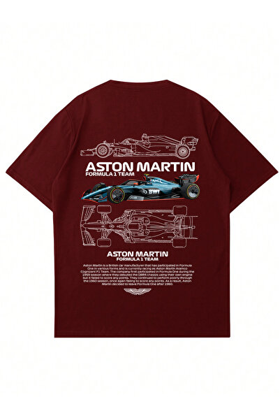 Mad&Calf Unisex Aston Martin Printed Crew Neck Oversize Tshirt