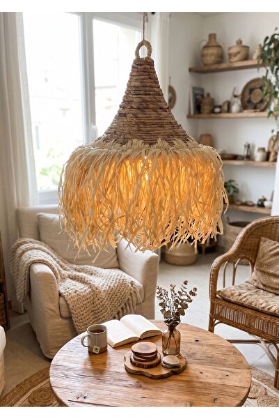 Lessio Home Chic El Yapımı Bohem Muz Lifi Ve Enceng Hasır Avize Sarkıt - 28x5...