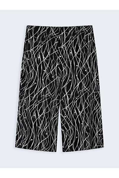 LC Waikiki Black Patterned Women's Capri Pants with Elastic Waist