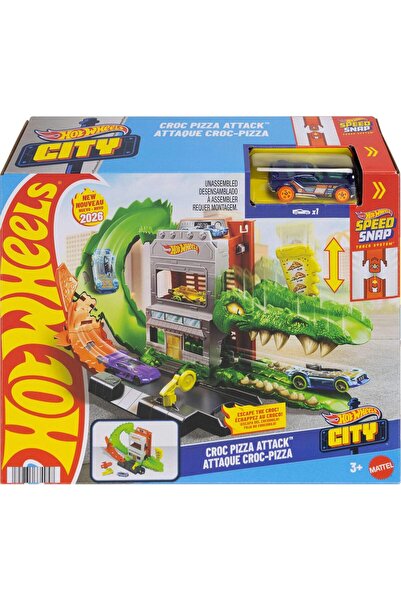 HOT WHEELS Oyuncak Araba Yarış Pisti Seti, 1:63 Ölçekli Araçlı Timsah Pizza S...
