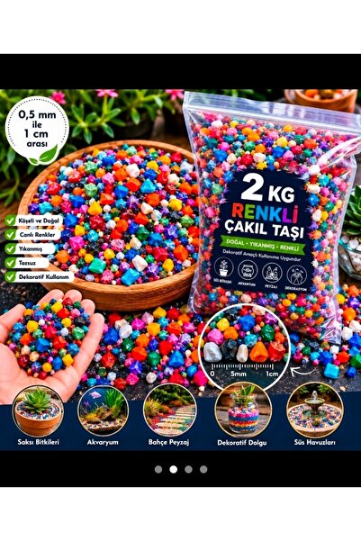 ANC 2 KG Renkli Çakıl Taşı Dekoratif Doğal Taş 0,5 mm - 1 cm Akvaryum Saksı B...