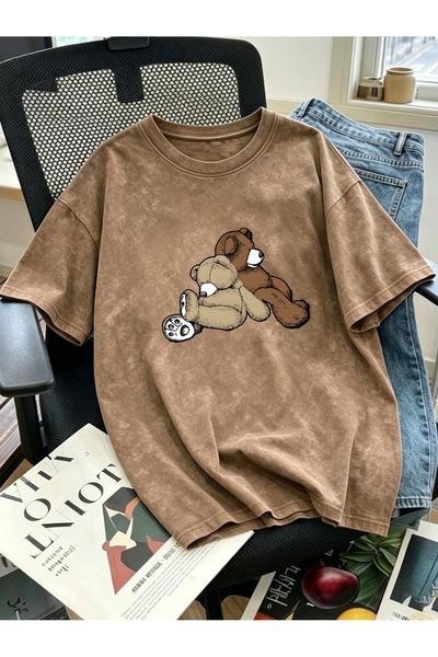 Toum Cute Best Bear's Printed Unisex Washable Vintage Oversize T-Shirt