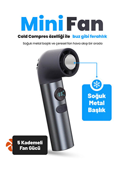 Seyoni Mini Fan Soğuk Kompres Özellikli Dijital Ekranlı 5 Kademeli 3000 mAh Ş...