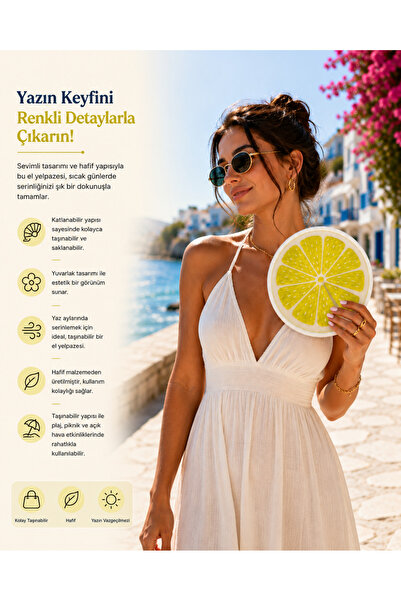 Nivalis Katlanabilir Yuvarlak El Yelpazesi - Limon