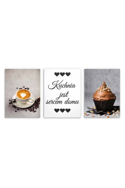 Naklejkomania Set 3 postere pentru peretele bucatariei, Cafea si citate 50x70cm