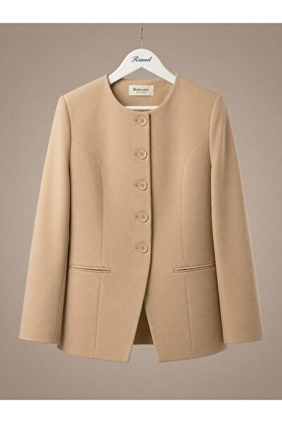 Raneel Kazançlı Alışveriş Women's Padded Oval Cut Crew Neck Lined Jacket Mink