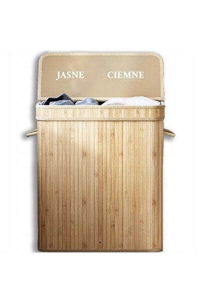 Kraft&dele Coș de rufe din bambus, mare, cu două compartimente, 100l, pentru ...